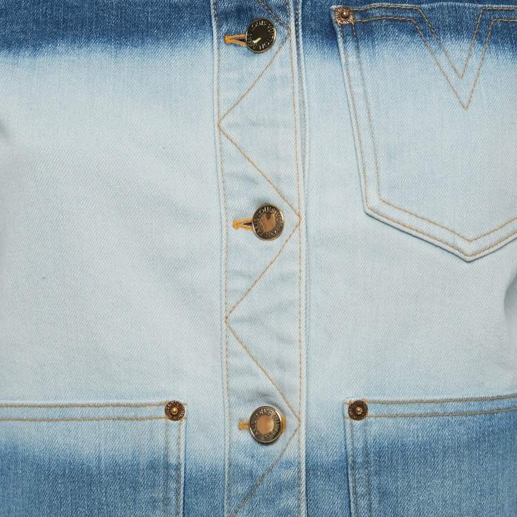 Pre Owned Louis Vuitton Blue Tie Dye Denim Raw-Edge Jacket S