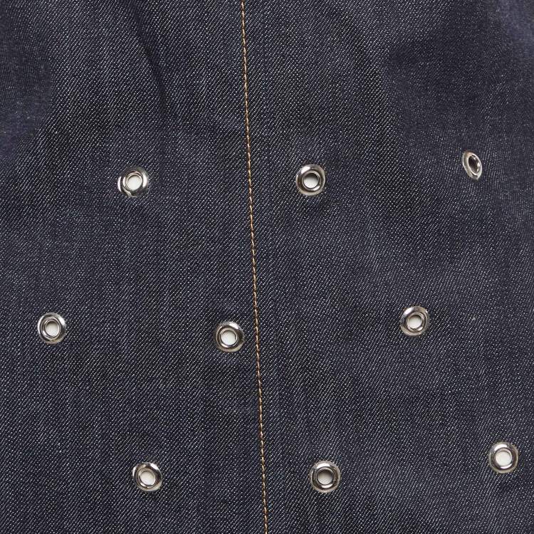 Pre Owned Louis Vuitton Blue Corduroy Trim and Denim Mini Dress S