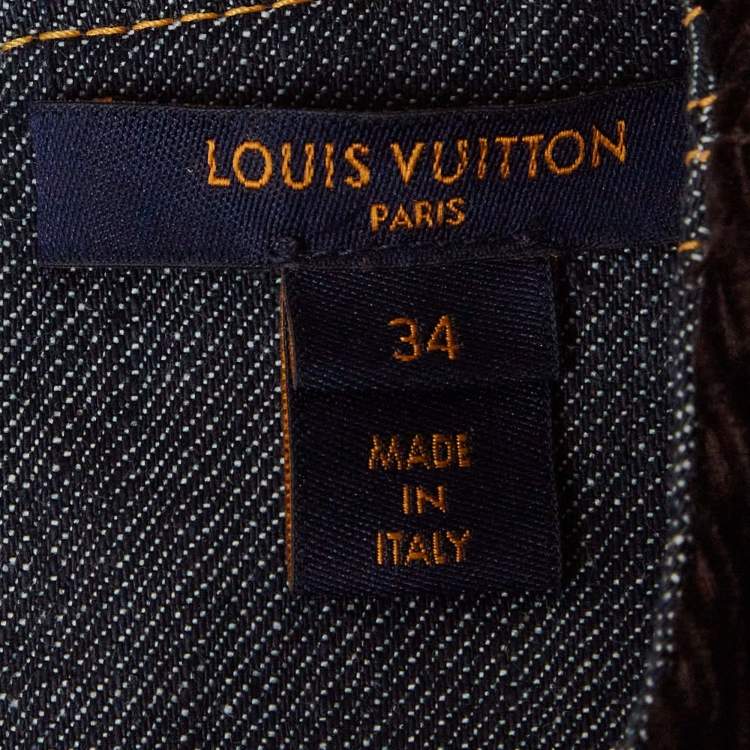 Pre Owned Louis Vuitton Blue Corduroy Trim and Denim Mini Dress S