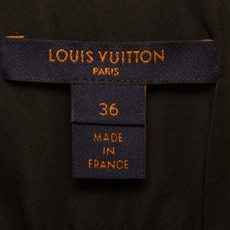 Pre Owned Louis Vuitton Brown Leather Belted Lace Detail Mini Dress S 