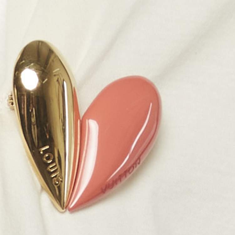 Pre Owned Louis Vuitton Cream Jersey Heart Brooch T-Shirt S