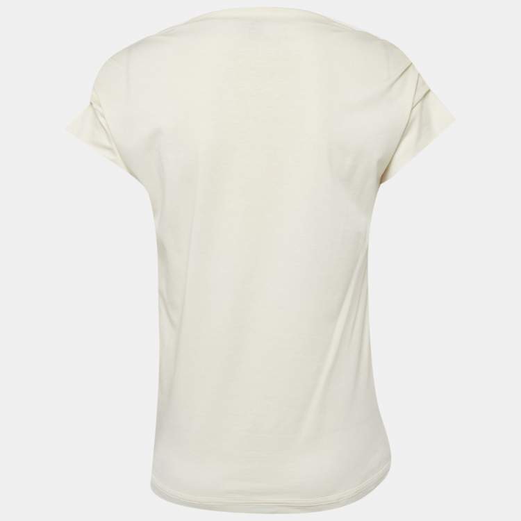 Pre Owned Louis Vuitton Cream Jersey Heart Brooch T-Shirt S