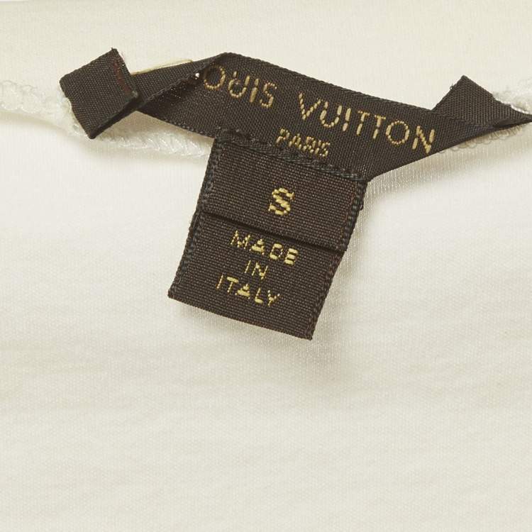 Pre Owned Louis Vuitton Cream Jersey Heart Brooch T-Shirt S