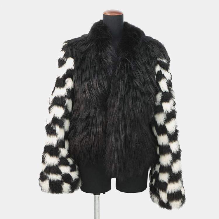 Pre Owned Louis Vuitton Damier Fox Intarsia Fur Jacket Size 38 White/Black Fox Raccoon