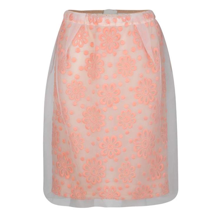 Louis Vuitton Floral Embroidered Detail Textured Skirt M Louis