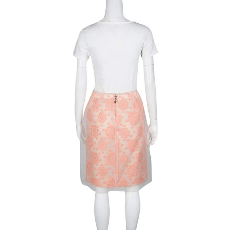Pre Owned Louis Vuitton Floral Embroidered Detail Textured Skirt M