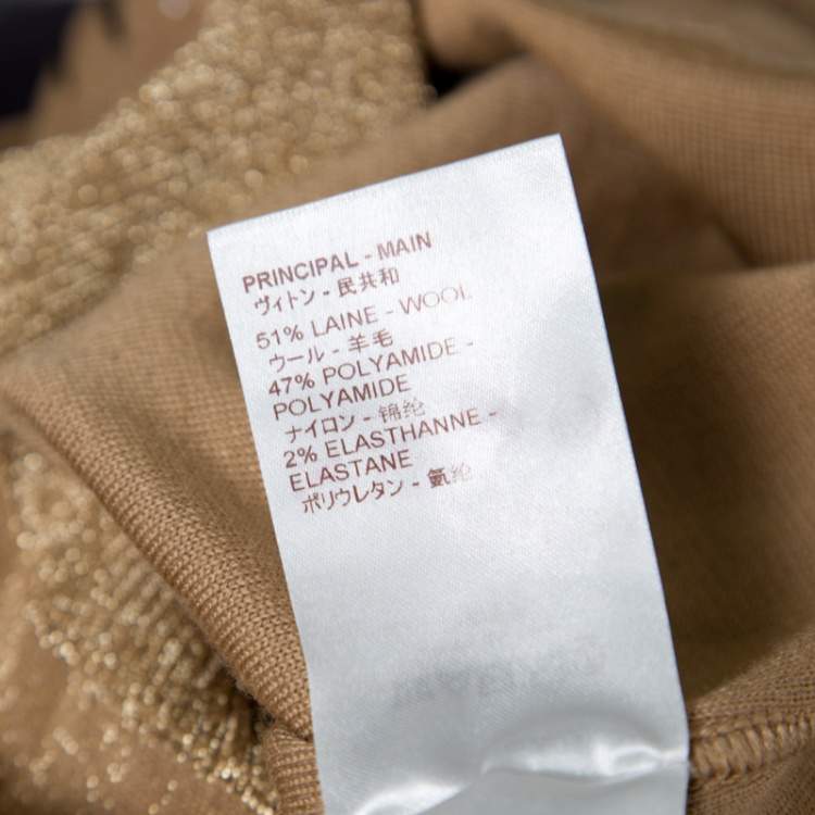 Pre Owned Louis Vuitton Brown Lurex Knit Contrast Suede Shoulder Patch Detail Cropped Sweater XS