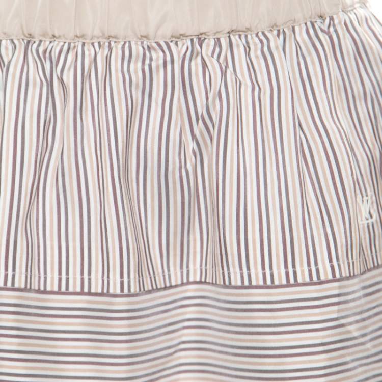 Pre Owned Louis Vuitton Beige Striped Silk Logo Elasticized Waist Mini Skirt M