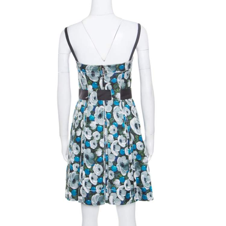 Pre Owned Louis Vuitton Floral Printed Silk Belted Pleated Bustier Dress S