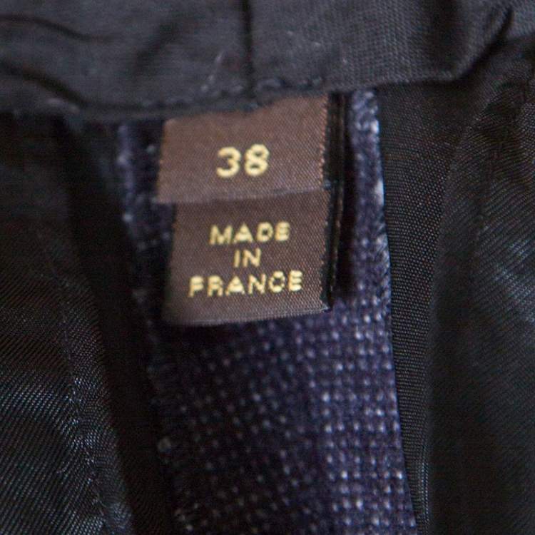 Pre Owned Louis Vuitton Indigo Floral Embroidered Wool Tailored Pants M