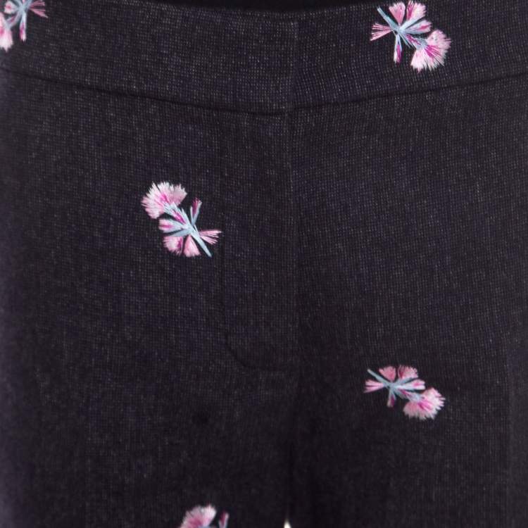 Pre Owned Louis Vuitton Indigo Floral Embroidered Wool Tailored Pants M