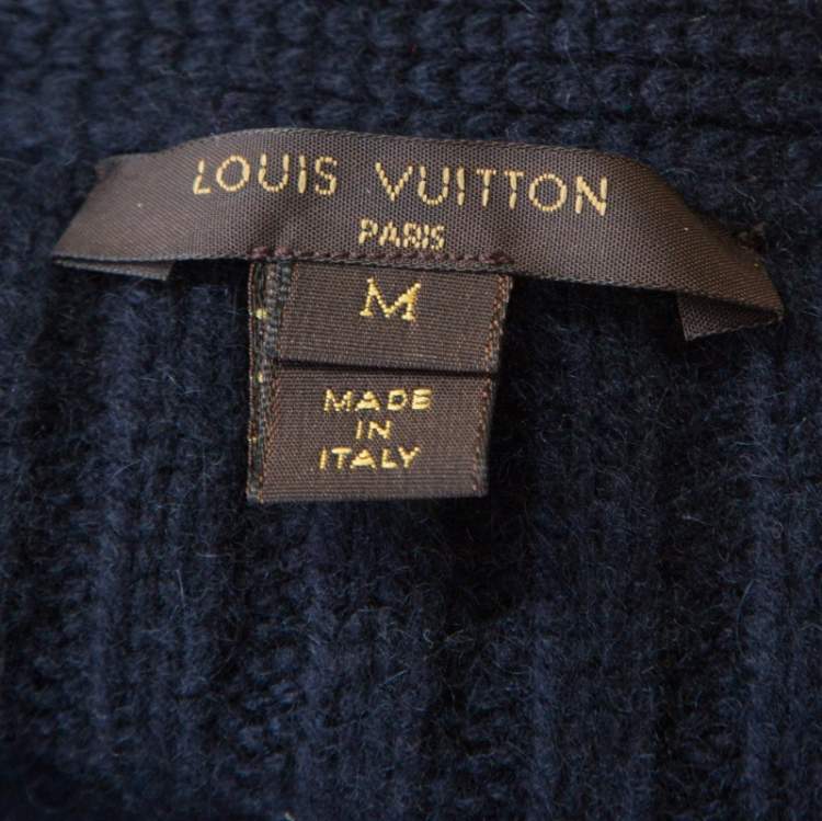 مملوكة مسبقًا Louis Vuitton Navy Blue Sequin Embellished Button Front Cardigan M