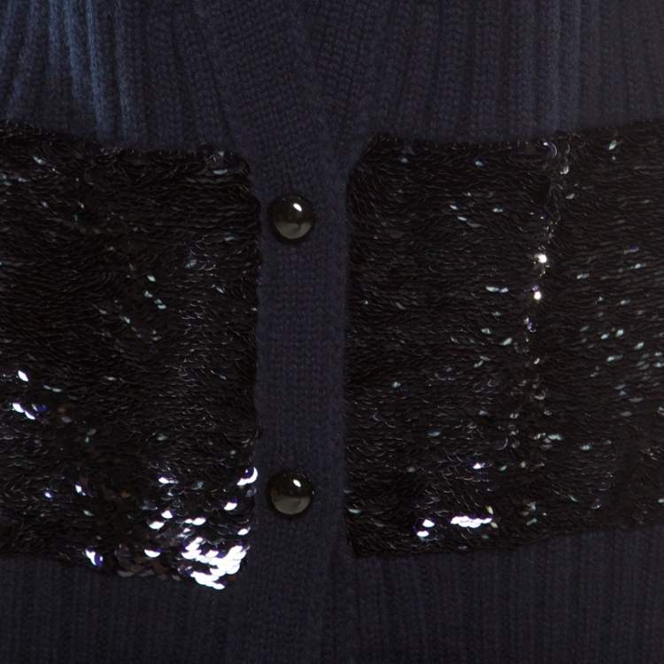 مملوكة مسبقًا Louis Vuitton Navy Blue Sequin Embellished Button Front Cardigan M