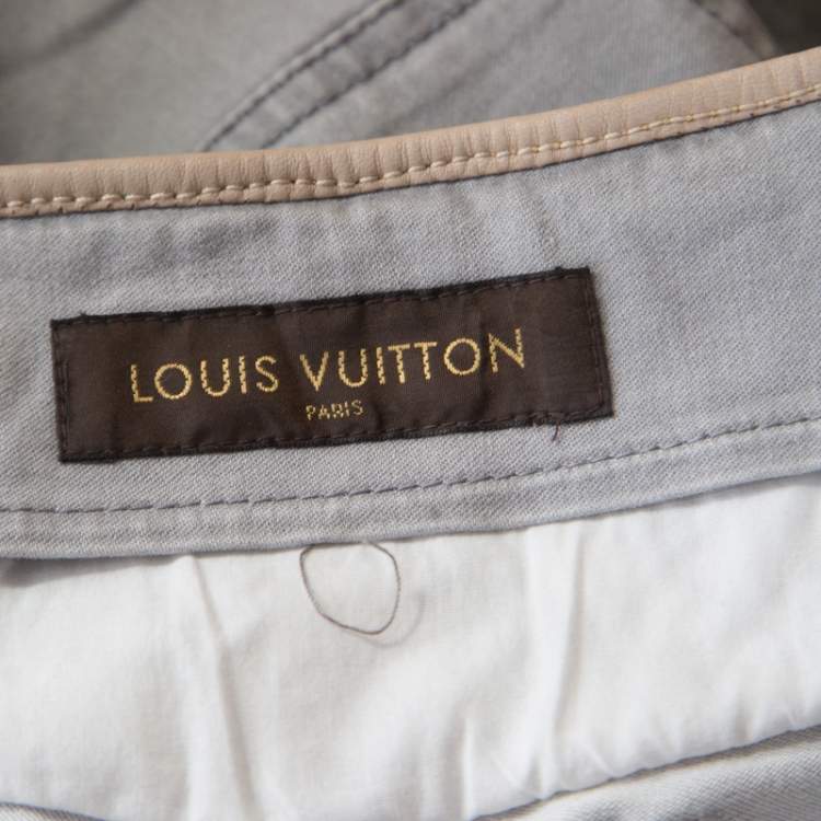 Pre Owned Louis Vuitton Grey Quilted Monogram Embroidered Stretch Jeans L