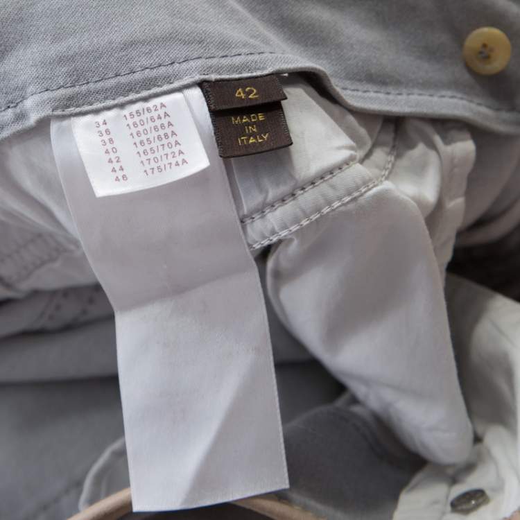 Pre Owned Louis Vuitton Grey Quilted Monogram Embroidered Stretch Jeans L