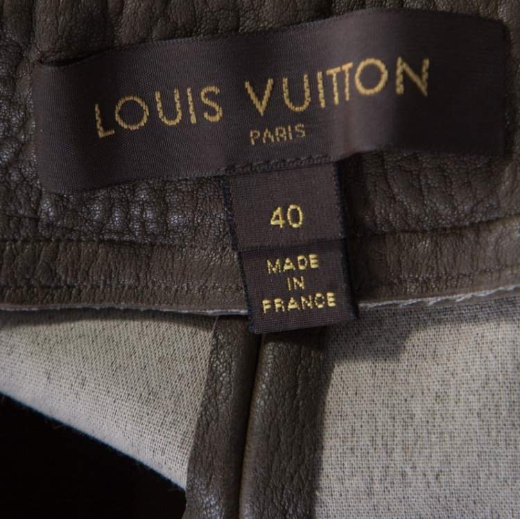 Pre Owned Louis Vuitton Olive Green Textured Lamb Leather Pants M