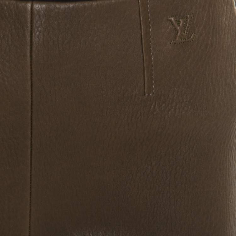 Pre Owned Louis Vuitton Olive Green Textured Lamb Leather Pants M