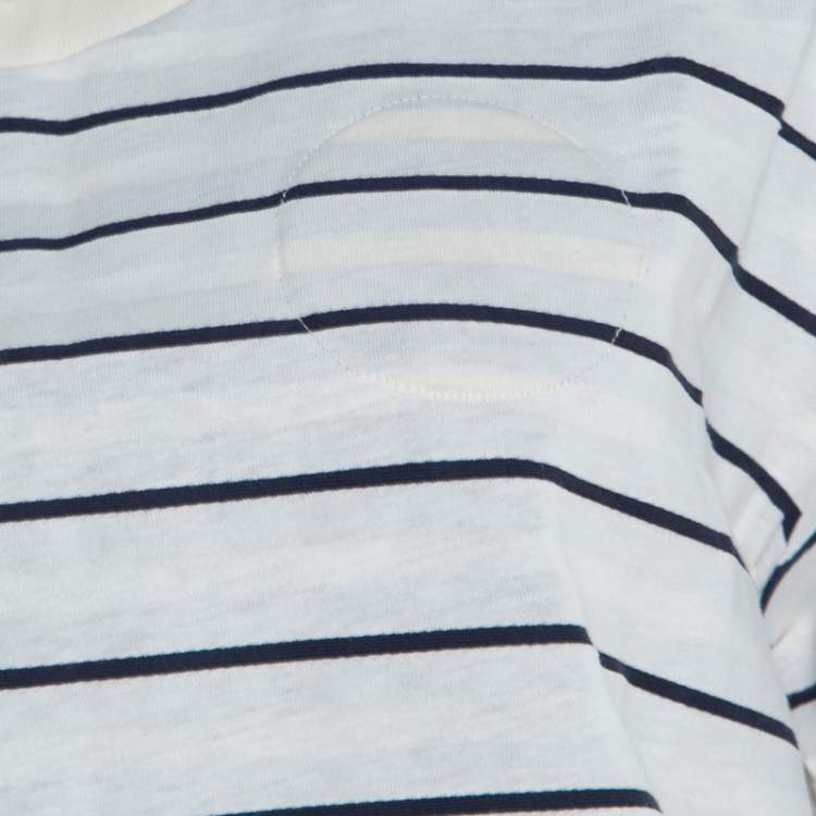 Pre Owned Louis Vuitton White and Navy Blue Striped Jersey Short Sleeve T-Shirt XL