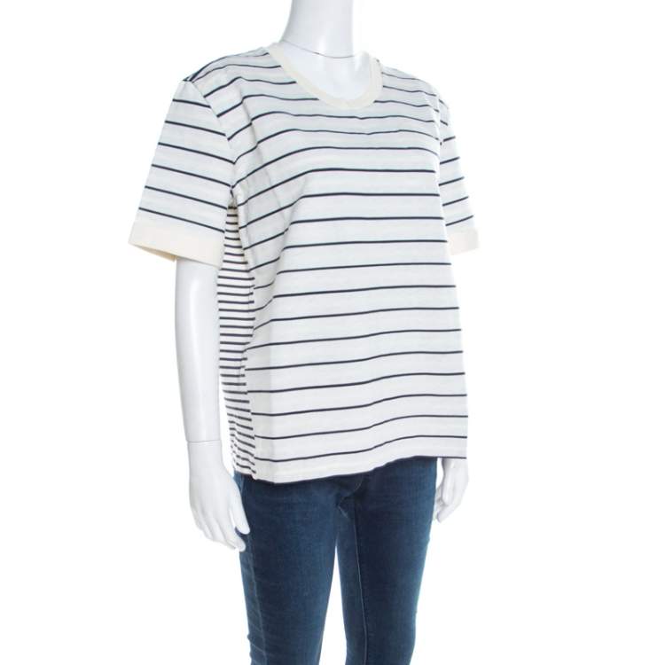 Louis Vuitton White and Navy Blue Striped Jersey Short Sleeve T