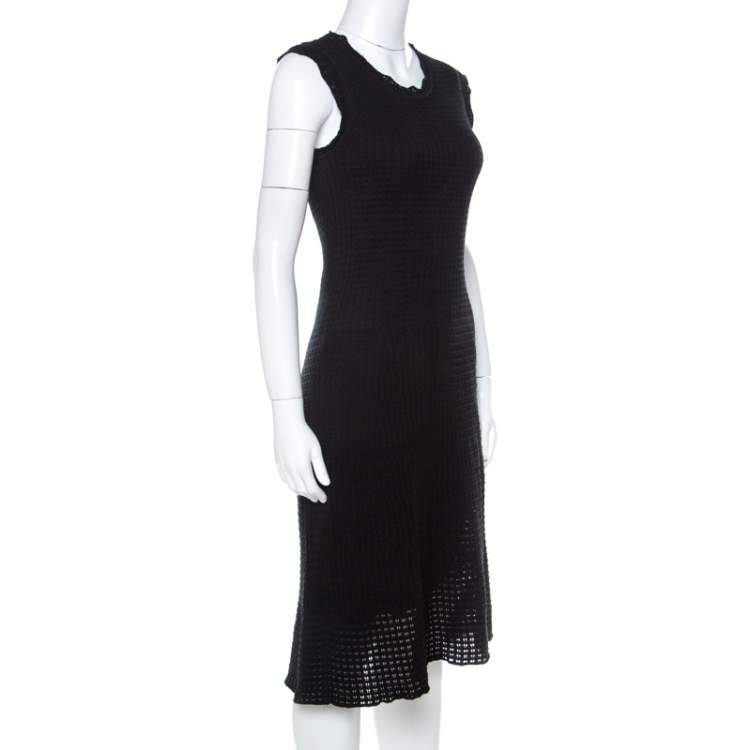 Pre Owned Louis Vuitton Black Crochet Knit Sleeveless Midi Dress S 