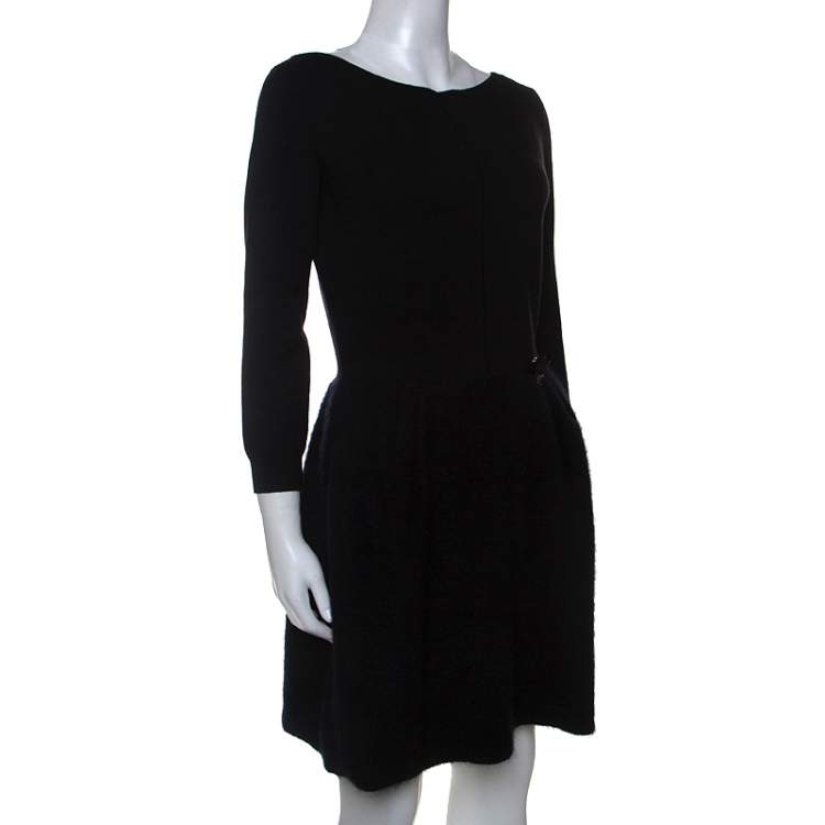Pre Owned Louis Vuitton Black Wool and Mohair Blend Long Sleeve Dress M