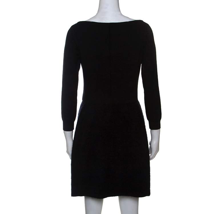 Pre Owned Louis Vuitton Black Wool and Mohair Blend Long Sleeve Dress M
