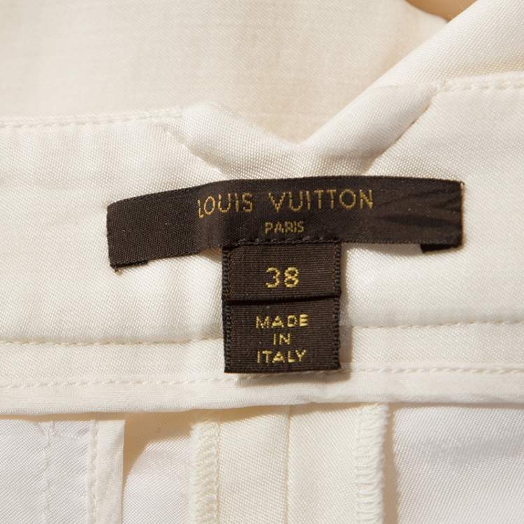 Pre Owned Louis Vuitton Cream Wool and Silk Blend Belted Trousers M