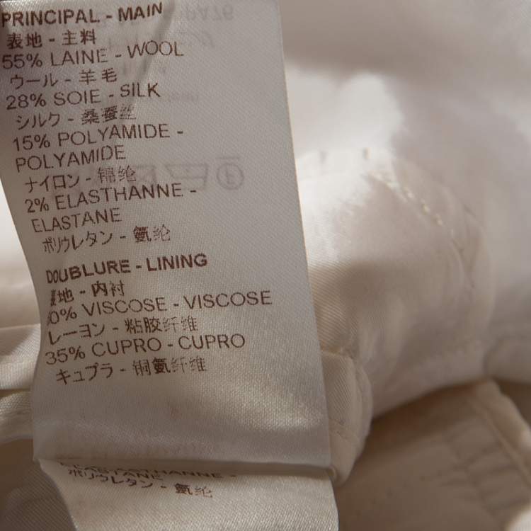 Pre Owned Louis Vuitton Cream Wool and Silk Blend Belted Trousers M