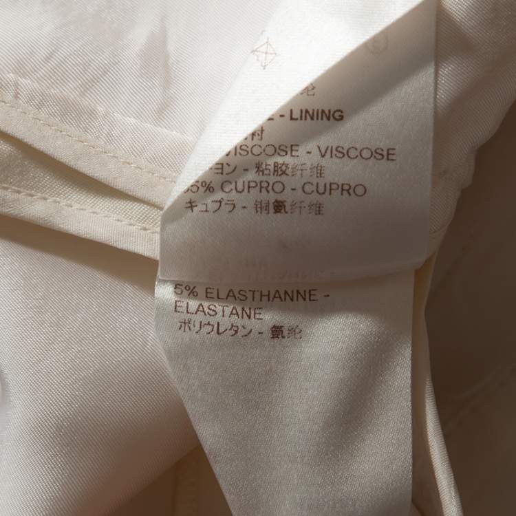 Pre Owned Louis Vuitton Cream Wool and Silk Blend Belted Trousers M