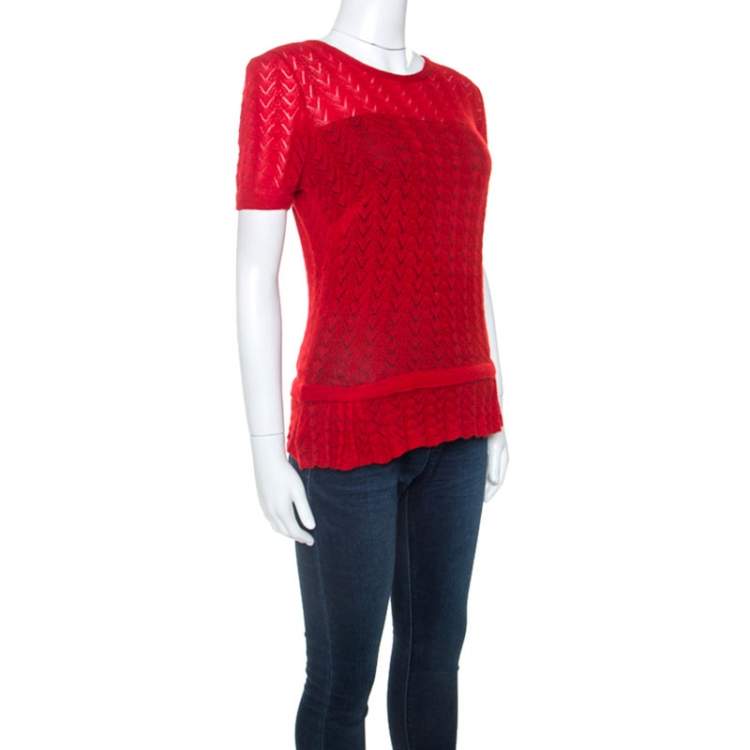 مملوكة مسبقًا Louis Vuitton Red Cashmere Knit Peplum Top XL