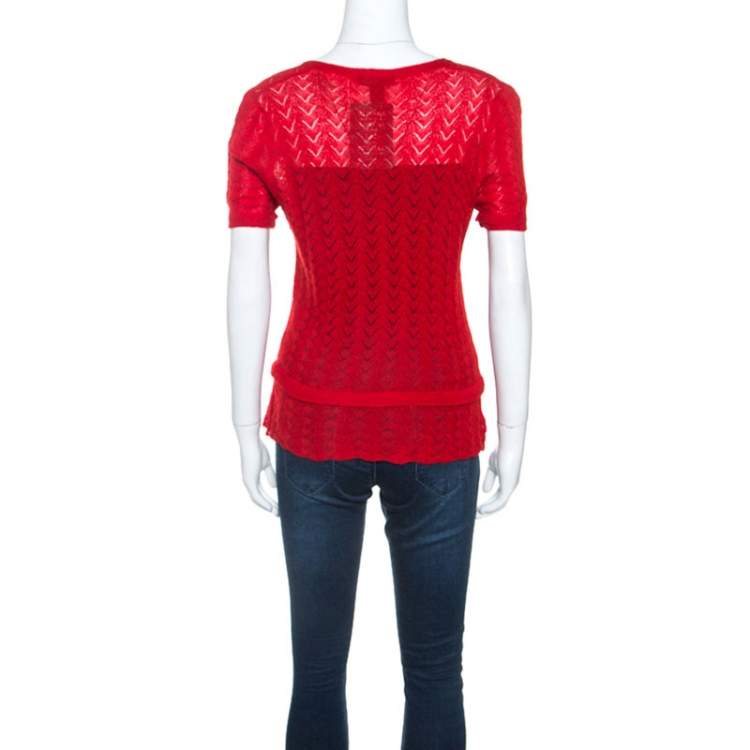 مملوكة مسبقًا Louis Vuitton Red Cashmere Knit Peplum Top XL
