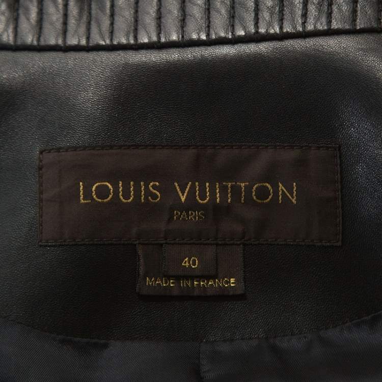 Pre Owned Louis Vuitton Black Leather Cropped Zip Front Jacket M