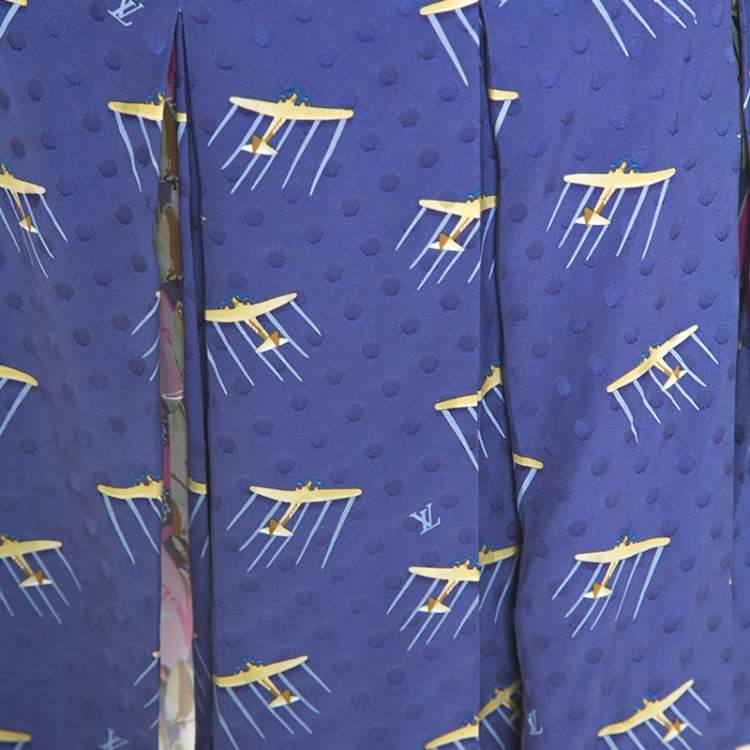 Pre Owned Louis Vuitton Purple Printed Polka Dot Silk Pleated Skirt M
