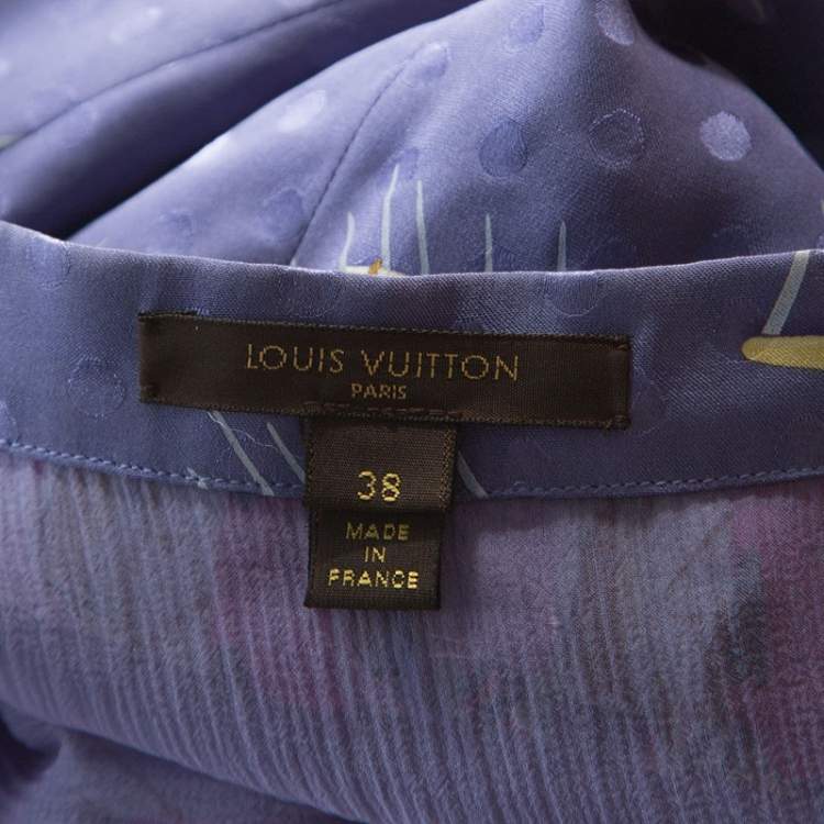 Pre Owned Louis Vuitton Purple Printed Polka Dot Silk Pleated Skirt M