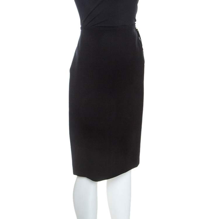 Pre Owned Louis Vuitton Black Wool Sheath Skirt M