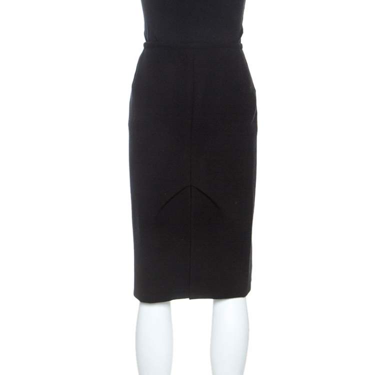 Pre Owned Louis Vuitton Black Wool Sheath Skirt M
