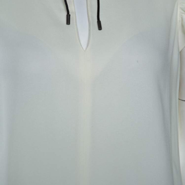 Pre Owned Louis Vuitton Off White Crepe Keyhole Neck Tie Detail Top M