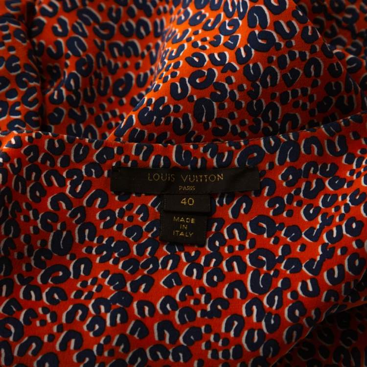 مملوكة مسبقًا Louis Vuitton Orange & Blue Leopard Print Silk Oversized Blouse M