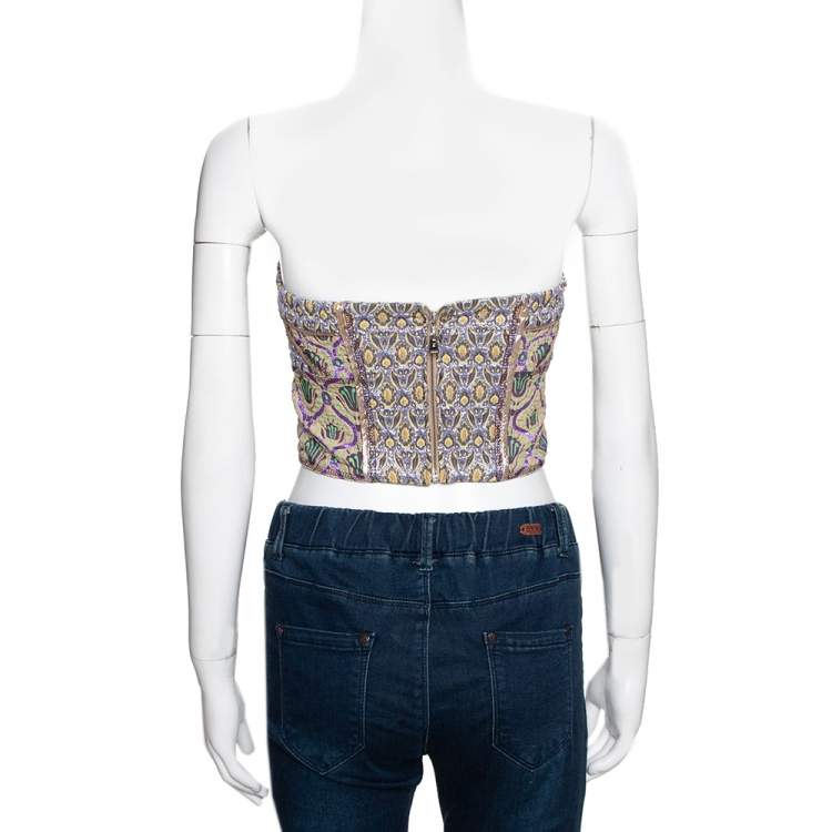 Pre Owned Louis Vuitton Multicolor Lurex Jacquard Strapless Crop Top M