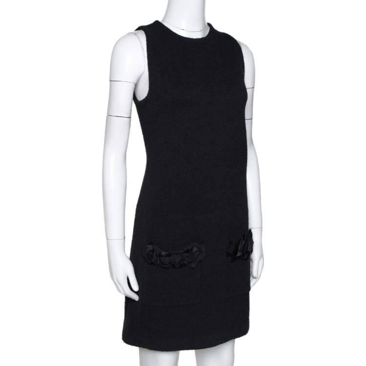 Pre Owned Louis Vuitton Black Wool Blend Sleeveless Shift Dress S