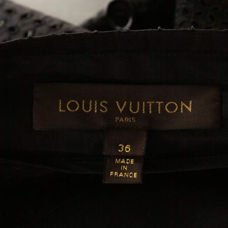 Pre Owned Louis Vuitton Black Cotton & Silk Lace Paneled Fitted Skirt S