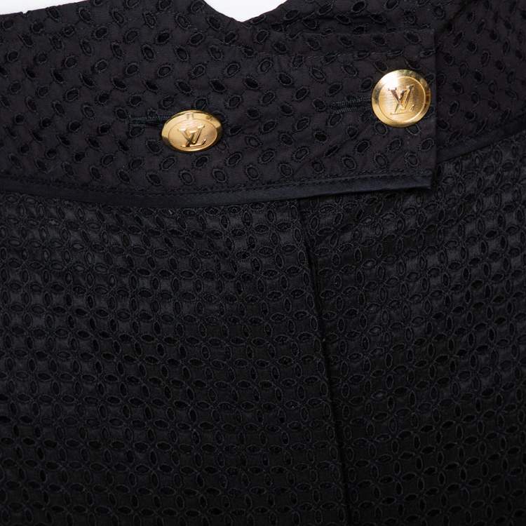 Pre Owned Louis Vuitton Black Cotton & Silk Lace Paneled Fitted Skirt S