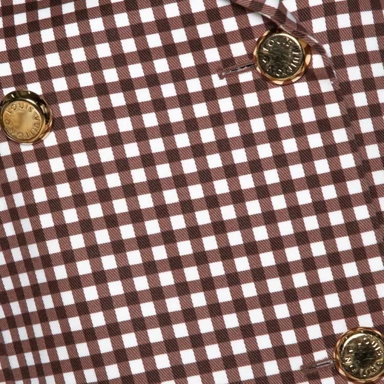 Pre Owned Louis Vuitton Brown Gingham Check Detachable Sleeve Short Coat S