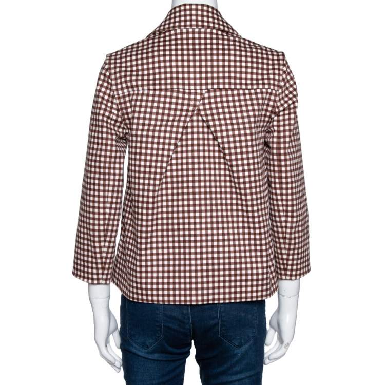 Pre Owned Louis Vuitton Brown Gingham Check Detachable Sleeve Short Coat S
