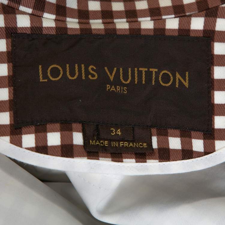 Pre Owned Louis Vuitton Brown Gingham Check Detachable Sleeve Short Coat S