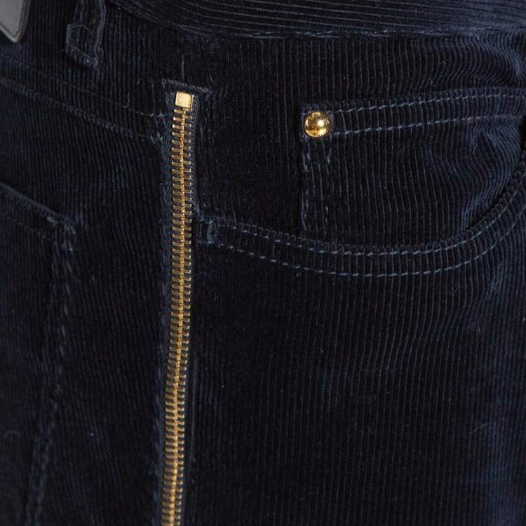 Pre Owned Louis Vuitton Navy Blue Corduroy Side Zip Detail Pants M