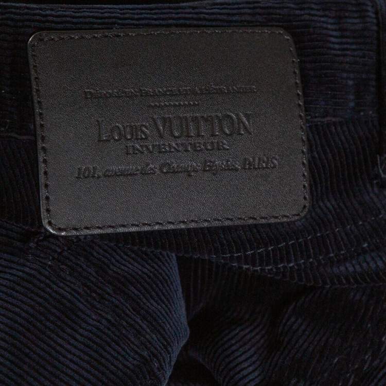 Pre Owned Louis Vuitton Navy Blue Corduroy Side Zip Detail Pants M