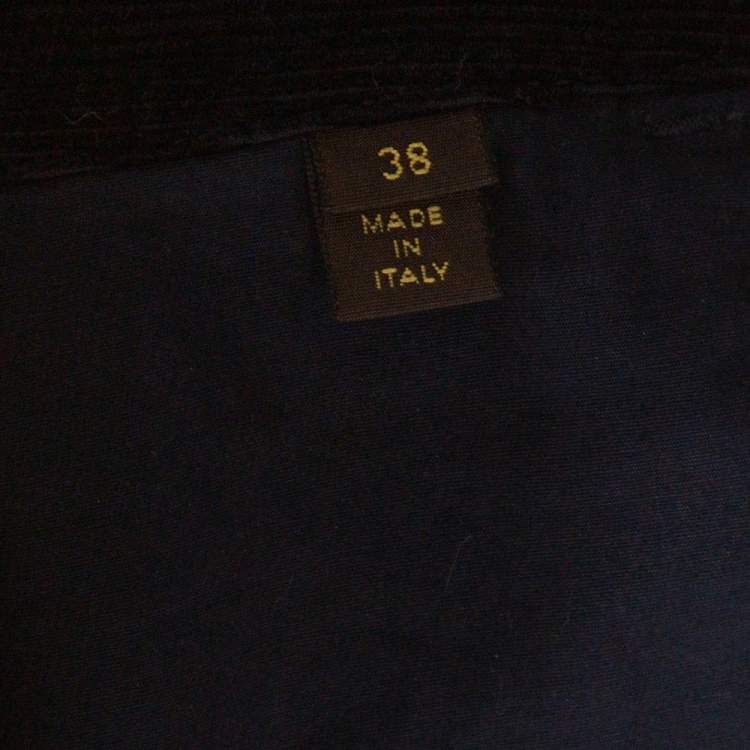 Pre Owned Louis Vuitton Navy Blue Corduroy Side Zip Detail Pants M