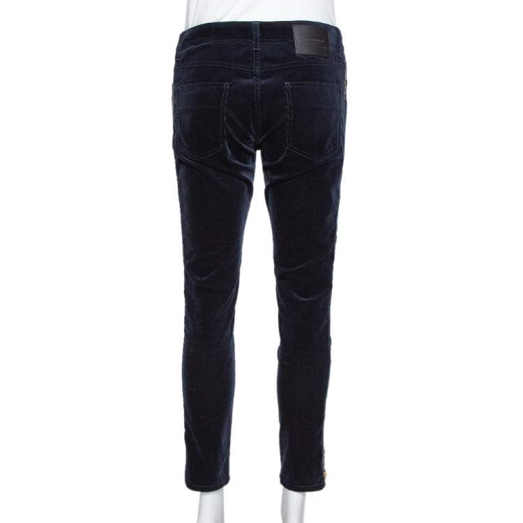 Pre Owned Louis Vuitton Navy Blue Corduroy Side Zip Detail Pants M