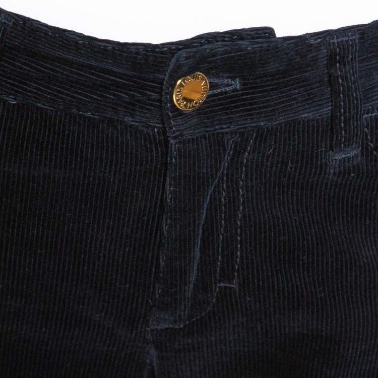 Pre Owned Louis Vuitton Navy Blue Corduroy Side Zip Detail Pants M